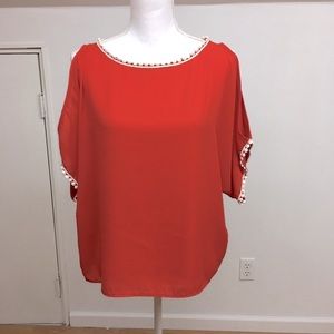 Blue sketch Orange Cold Shoulder Blouse Size S